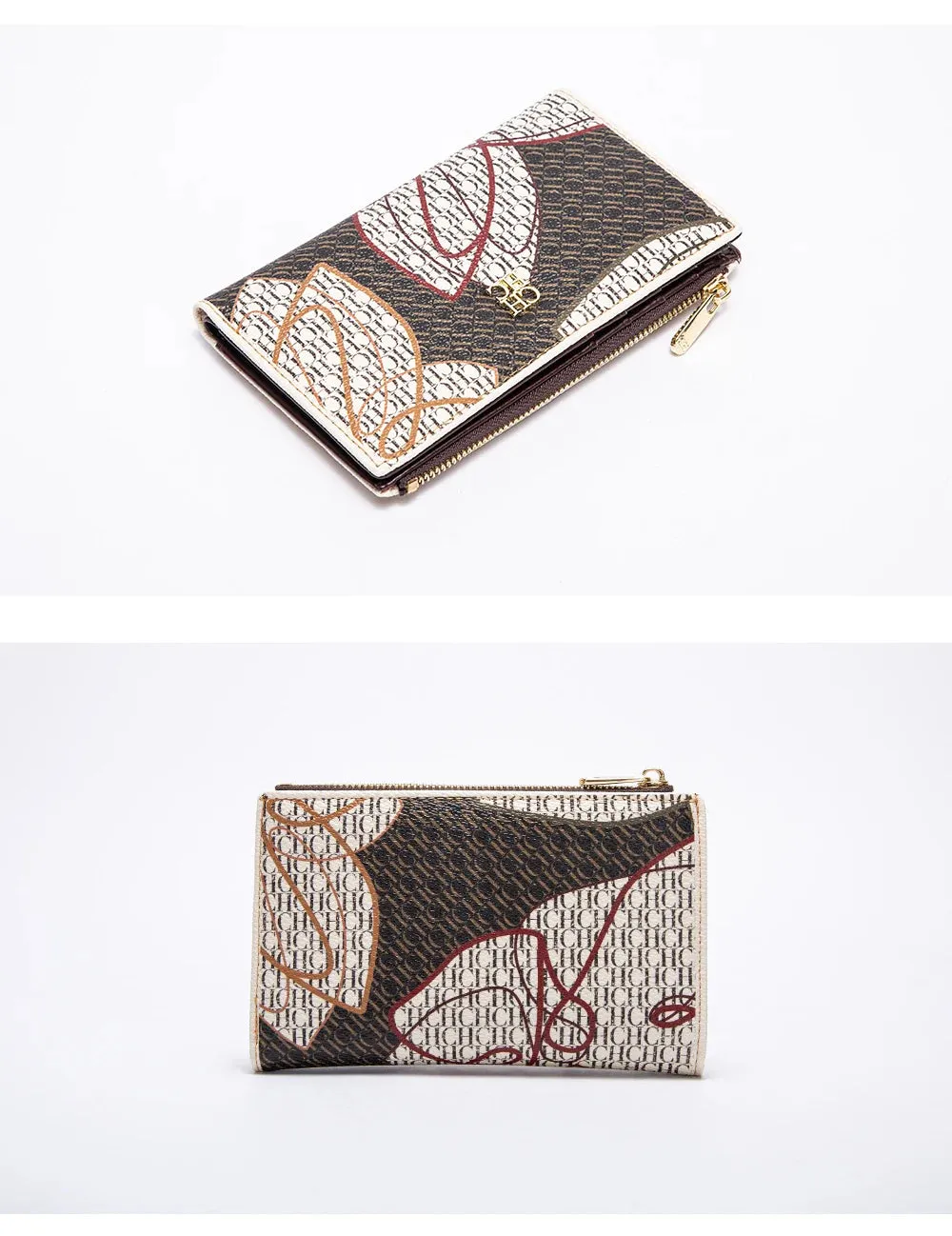 CHCH-Women's Cartoon Printing Long Wallet Retro Classic Wallet PVC Material Fashion Simple Large Capacity Bags