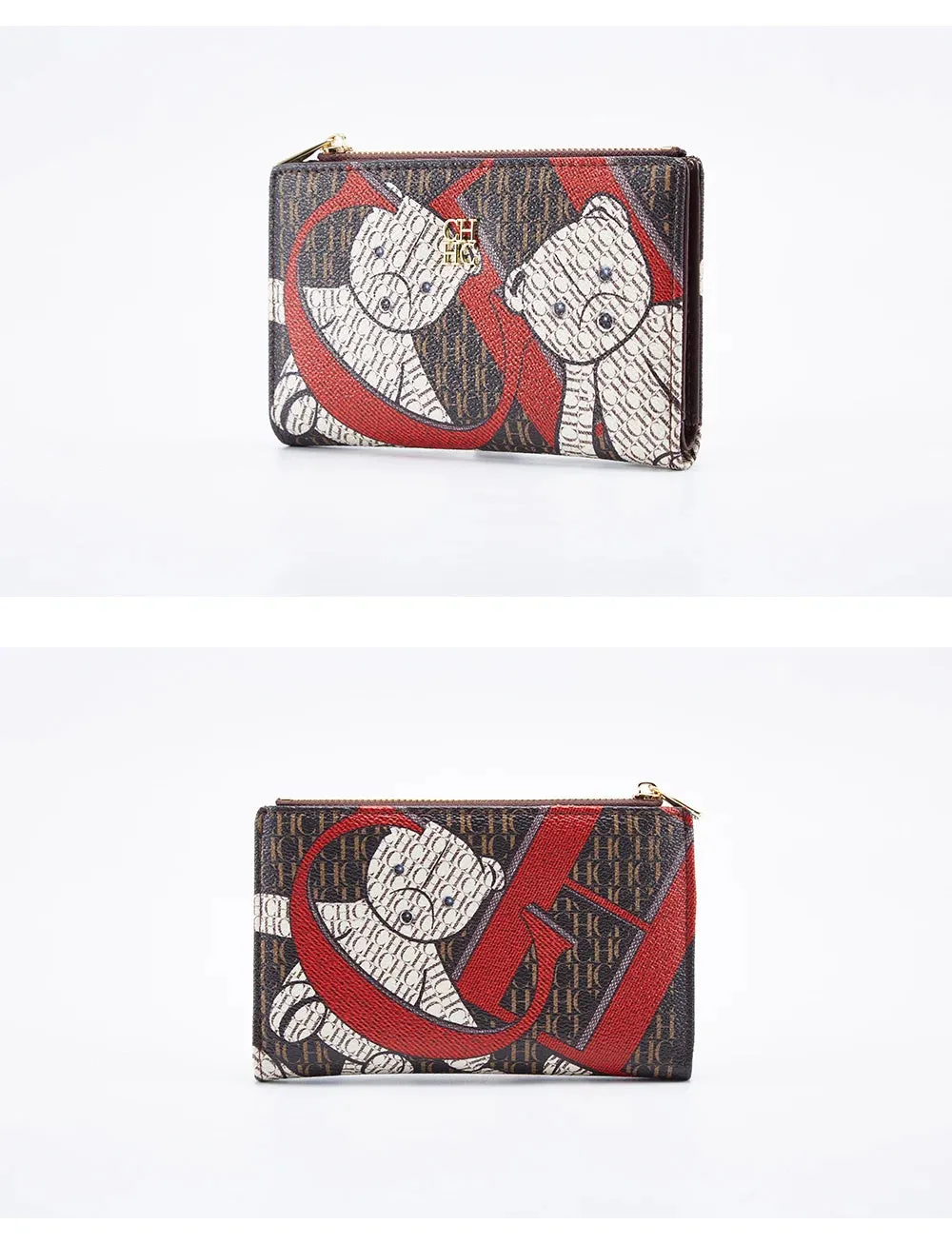 CHCH-Women's Cartoon Printing Long Wallet Retro Classic Wallet PVC Material Fashion Simple Large Capacity Bags