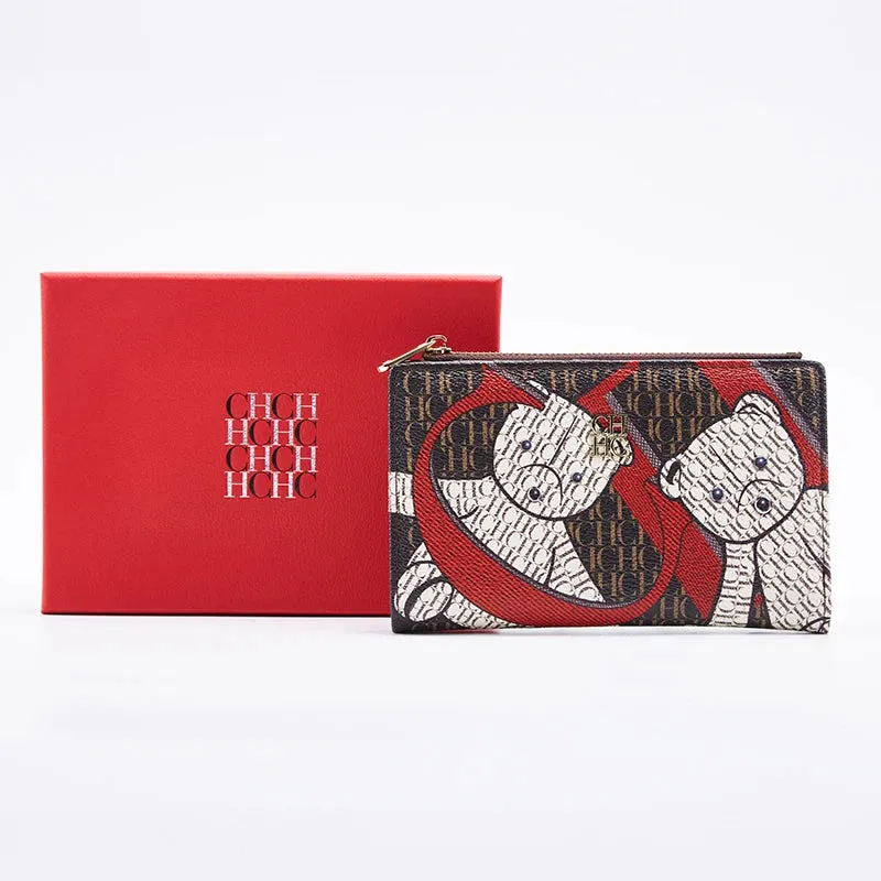CHCH-Women's Cartoon Printing Long Wallet Retro Classic Wallet PVC Material Fashion Simple Large Capacity Bags