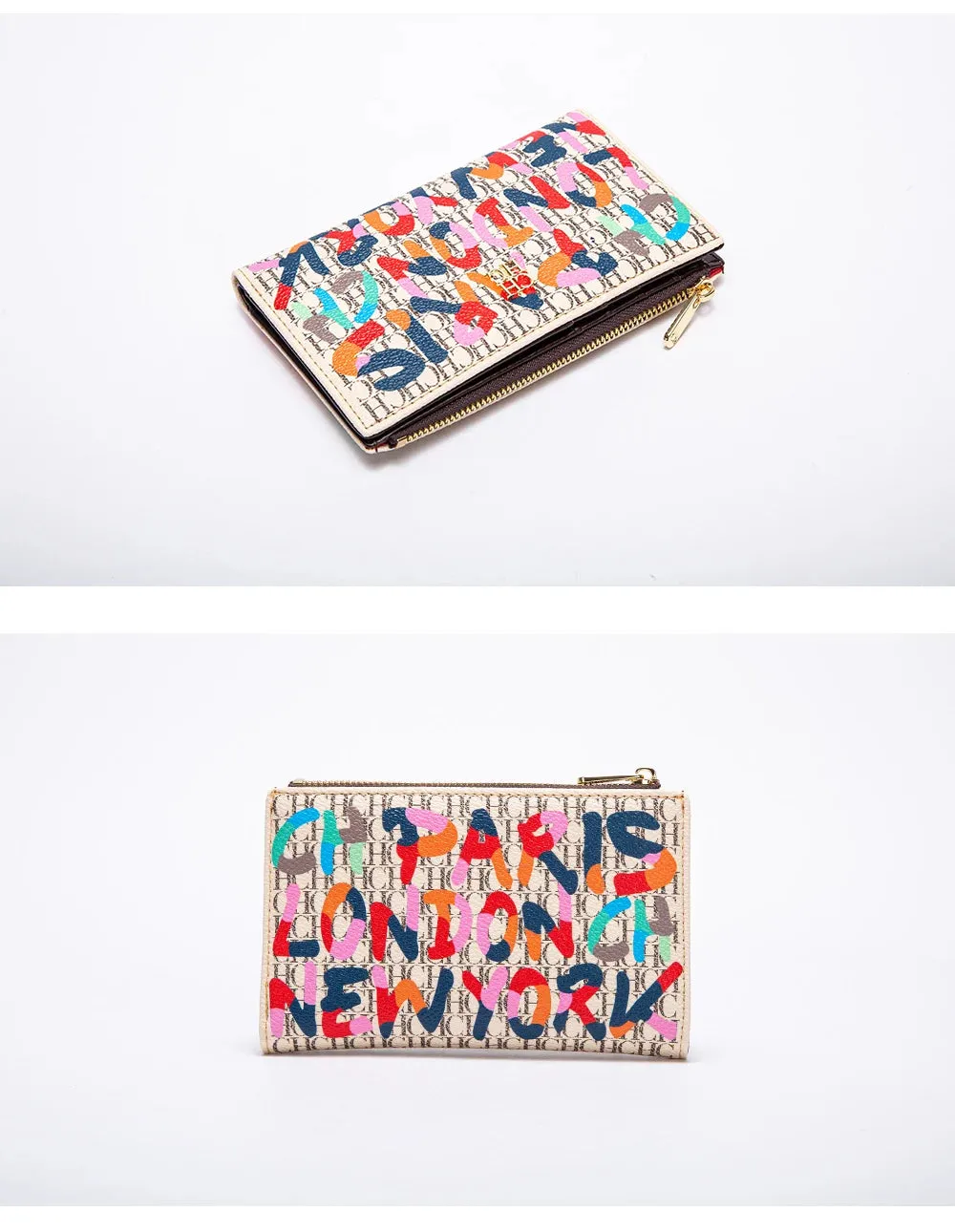 CHCH-Women's Cartoon Printing Long Wallet Retro Classic Wallet PVC Material Fashion Simple Large Capacity Bags