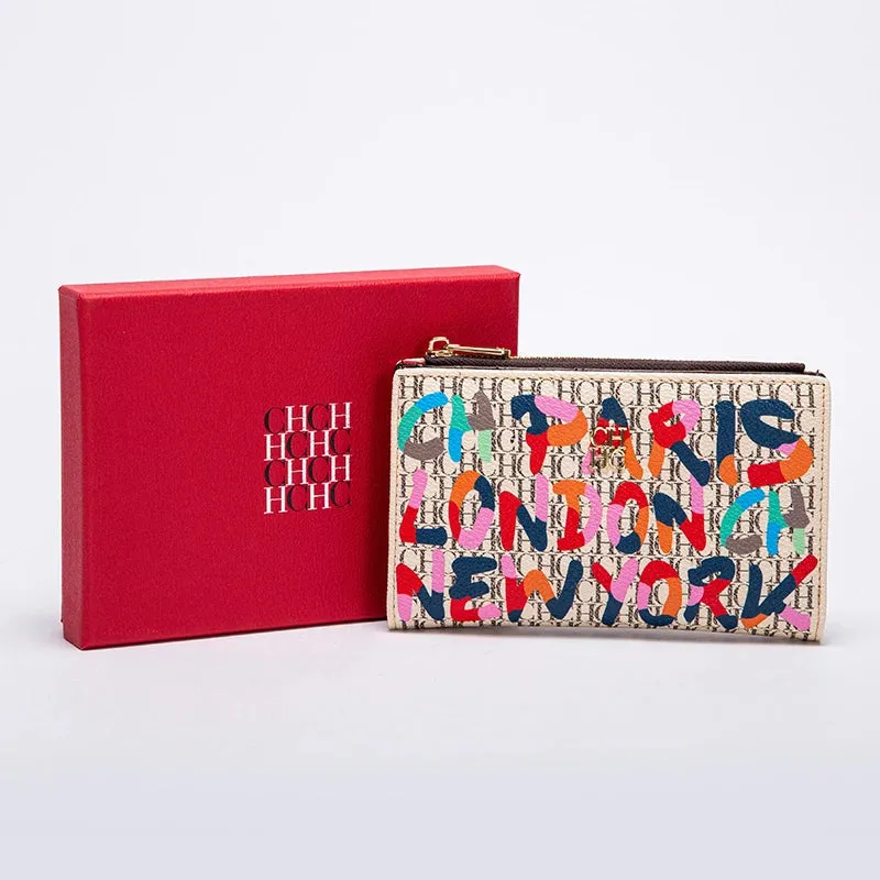 CHCH-Women's Cartoon Printing Long Wallet Retro Classic Wallet PVC Material Fashion Simple Large Capacity Bags
