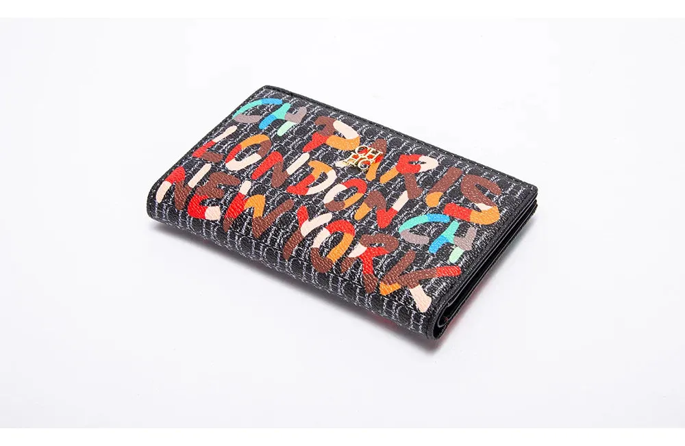 CHCH-Women's Cartoon Printing Long Wallet Retro Classic Wallet PVC Material Fashion Simple Large Capacity Bags