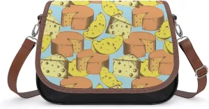 Cheese Food Pattern Trendy Crossbody Bags Purses for Women Casual Shoulder Handbags with Adjustable Wide Strap
