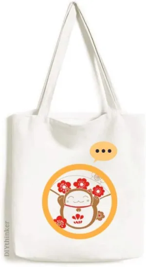 Cherry Blossoms Lucky Fortune Cat Japan Expression Gift Sack Canvas Tote Shoulder Bag
