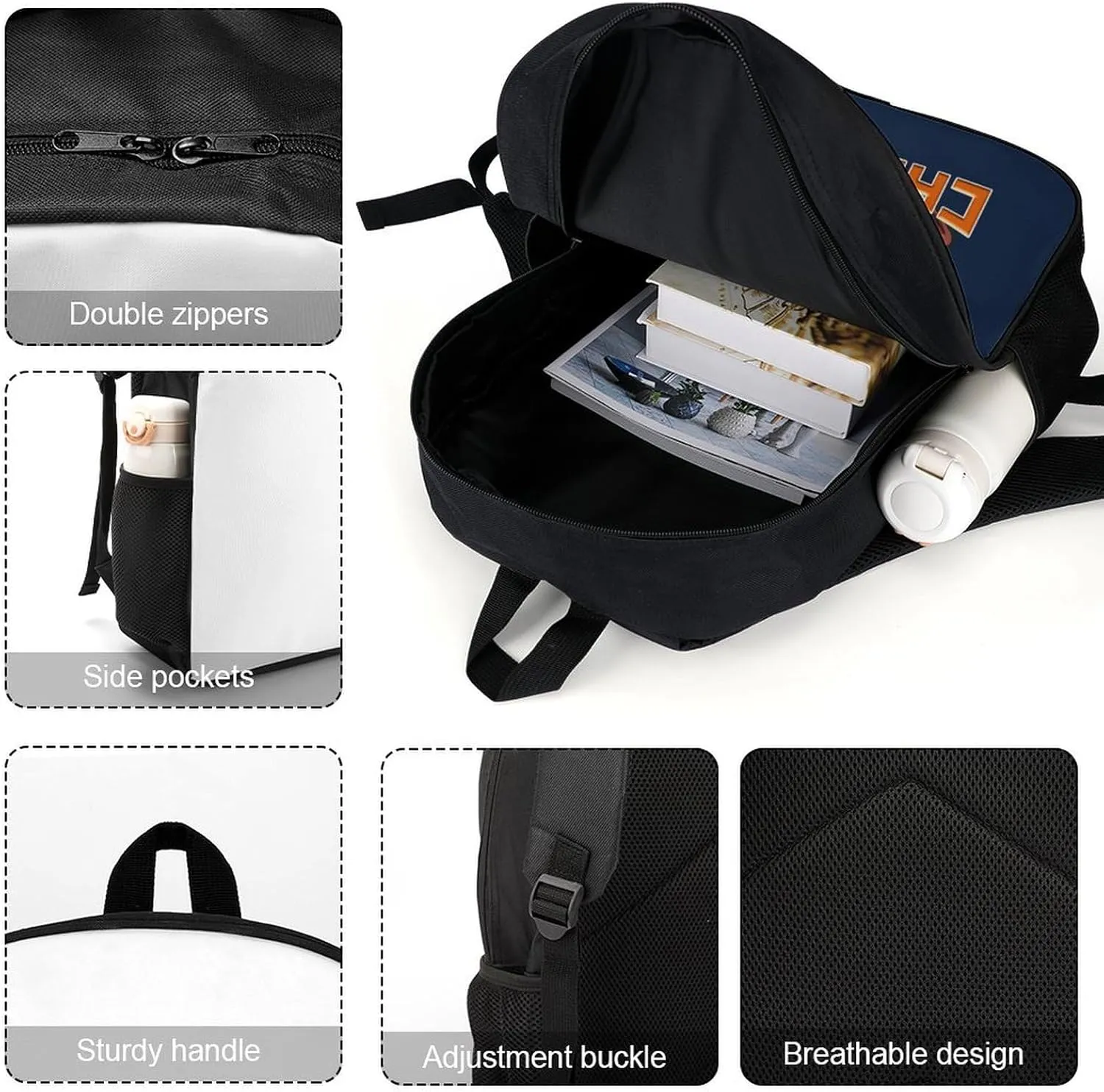 Chicago Backpack Custom Name Number Laptop Shoulder Bag Bookbag Personalized Sports Gift for Men Women Boy Girl, 17 Inch