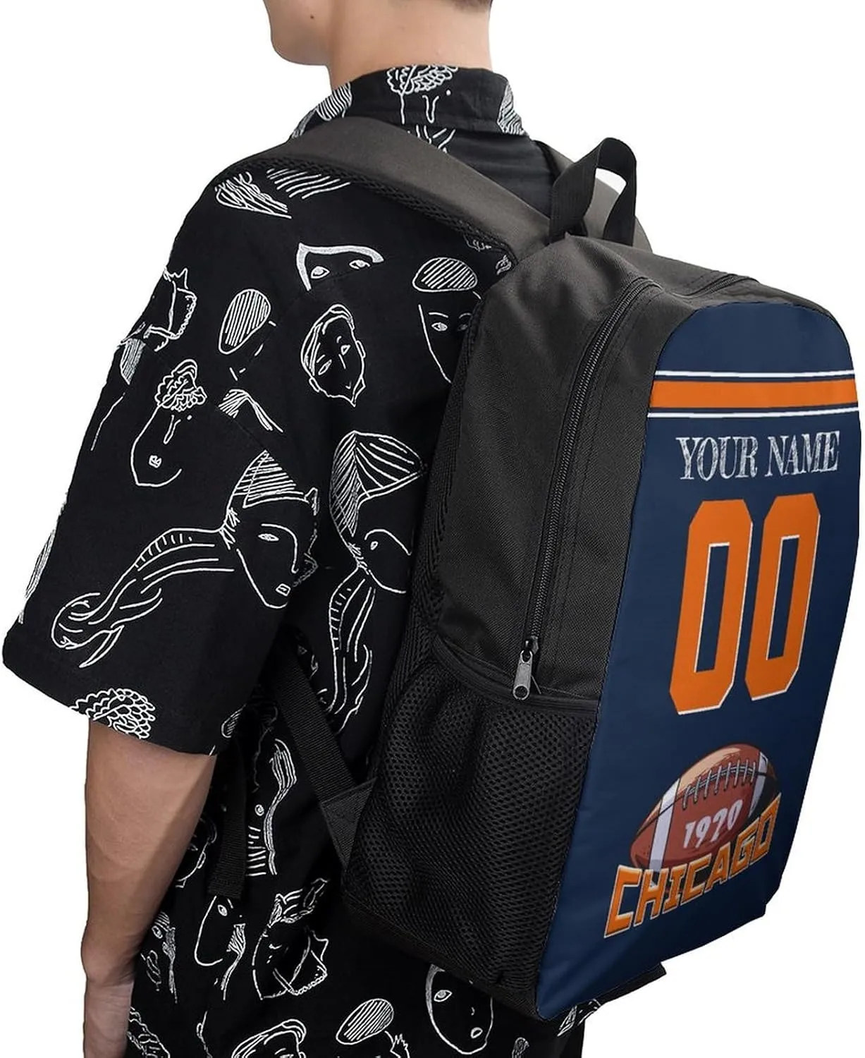 Chicago Backpack Custom Name Number Laptop Shoulder Bag Bookbag Personalized Sports Gift for Men Women Boy Girl, 17 Inch
