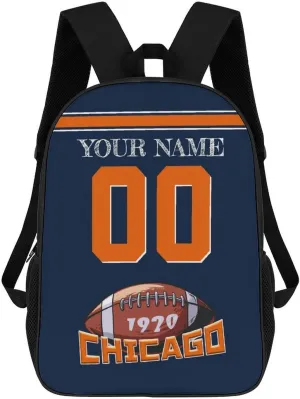 Chicago Backpack Custom Name Number Laptop Shoulder Bag Bookbag Personalized Sports Gift for Men Women Boy Girl, 17 Inch