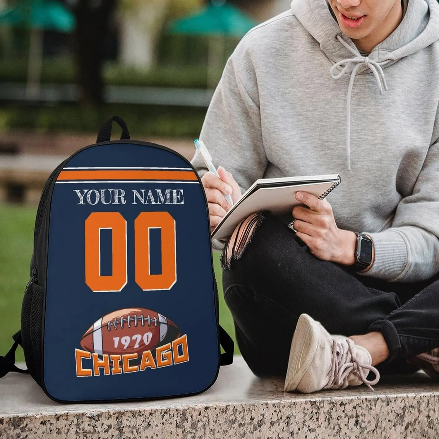 Chicago Backpack Custom Name Number Laptop Shoulder Bag Bookbag Personalized Sports Gift for Men Women Boy Girl, 17 Inch