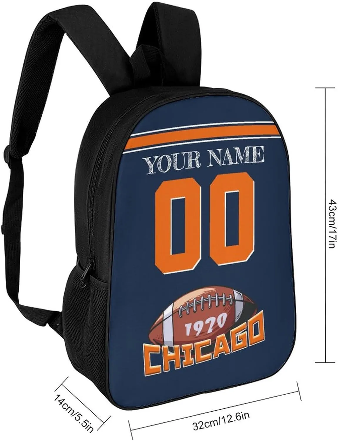 Chicago Backpack Custom Name Number Laptop Shoulder Bag Bookbag Personalized Sports Gift for Men Women Boy Girl, 17 Inch