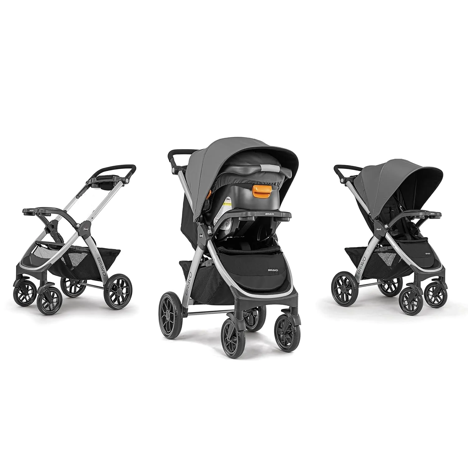 Chicco Bravo 3-in-1 Trio Travel System, Bravo Quick-Fold Stroller with KeyFit 30 Infant Car Seat and base, Car Seat and Stroller Combo | Calla/Grey