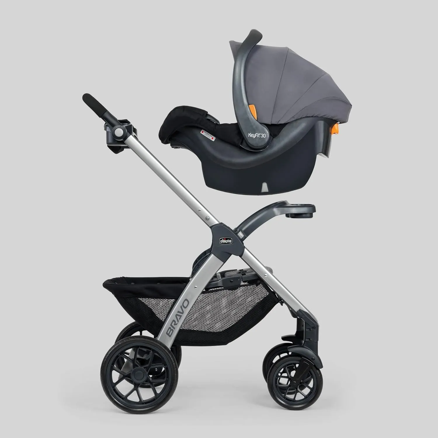 Chicco Bravo 3-in-1 Trio Travel System, Bravo Quick-Fold Stroller with KeyFit 30 Infant Car Seat and base, Car Seat and Stroller Combo | Calla/Grey