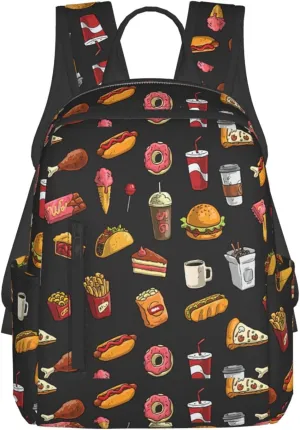 Chicken leg burger drink Lightweight Backpack Travel Shoulder Bag with Stylish Print, Leisure Day Trips Shopping Backpack