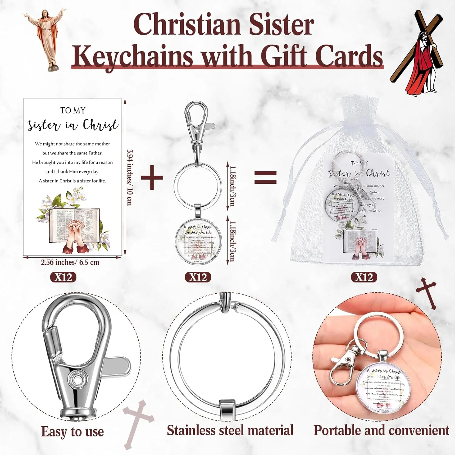 Christian Sister Gift to My Sister in Christ Card Bible Verse Keychain Bag for Women Friend Birthday Church Gift
