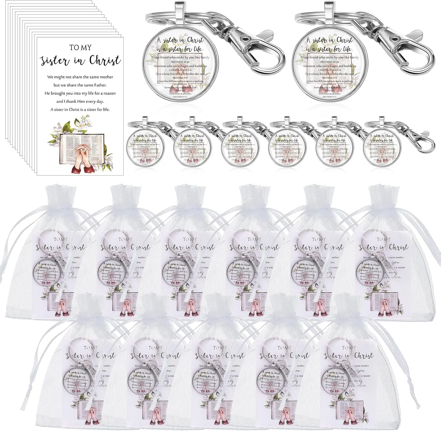 Christian Sister Gift to My Sister in Christ Card Bible Verse Keychain Bag for Women Friend Birthday Church Gift
