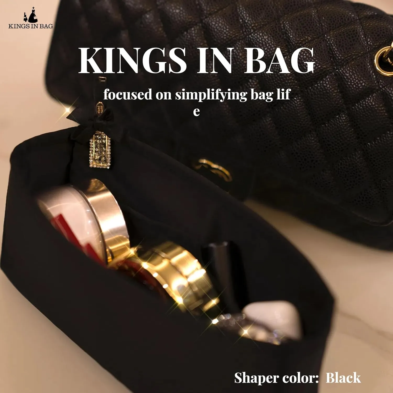 Classic Flap Bag Organizer Insert, Purse Organizer for Handbag Compatible with Chanel Classic Flap Jumbo, Multiple Pockets Bag Organizer (Black, Chanel CF Jumbo)