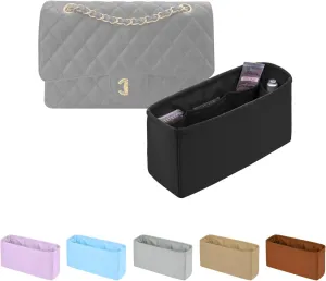 Classic Flap Bag Organizer Insert, Purse Organizer for Handbag Compatible with Chanel Classic Flap Jumbo, Multiple Pockets Bag Organizer (Black, Chanel CF Jumbo)