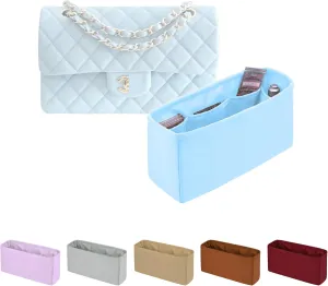 Classic Flap Bag Organizer Insert, Purse Organizer Insert Compatible with Chanel Classic Flap Small, Lightweight Purse Divider with Pockets (Celeste, CF Small)