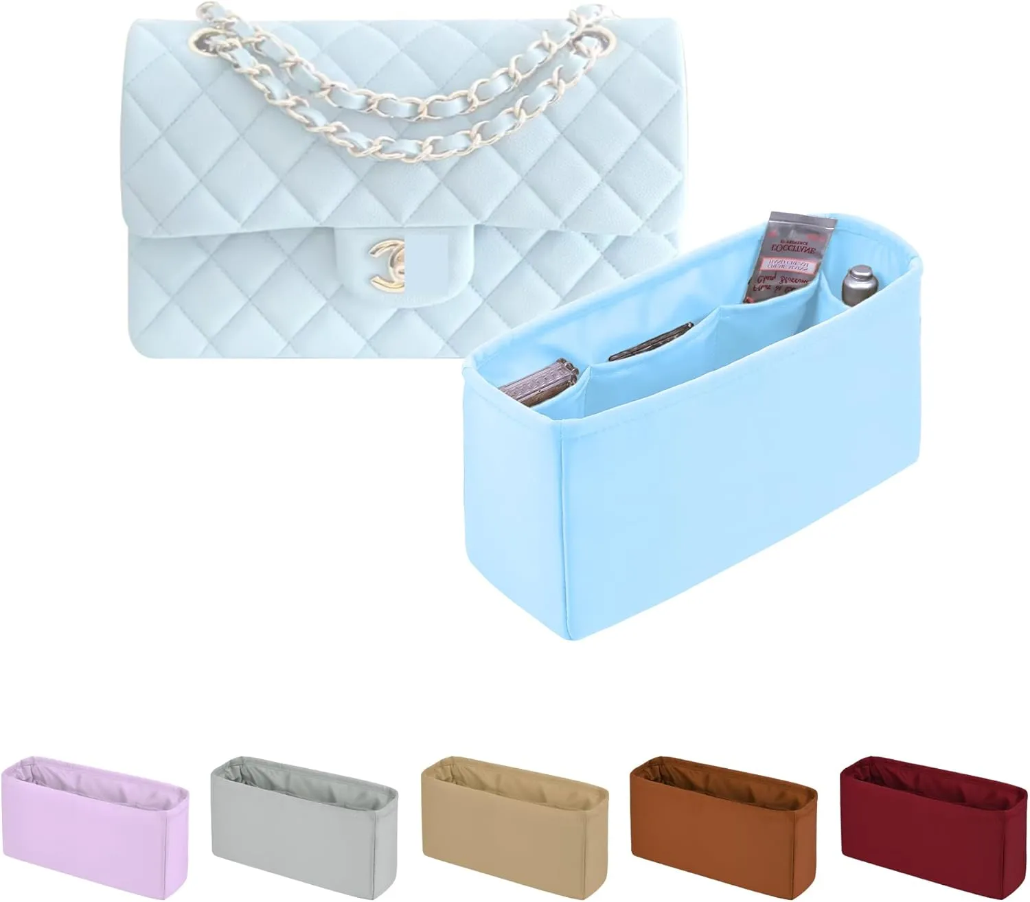 Classic Flap Bag Organizer Insert, Purse Organizer Insert Compatible with Chanel Classic Flap Small, Lightweight Purse Divider with Pockets (Celeste, CF Small)
