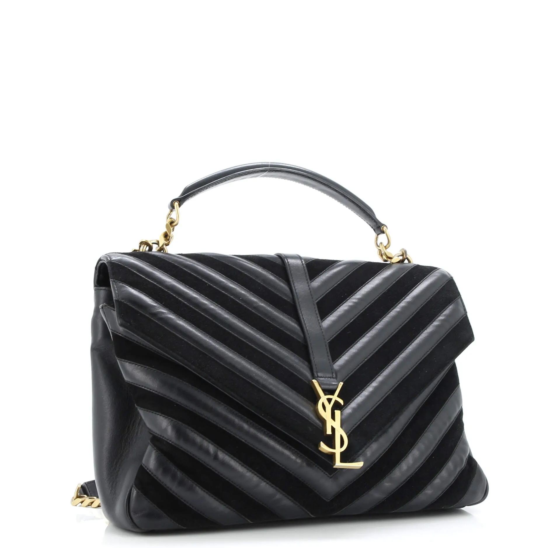 Classic Monogram College Bag Matelasse Chevron Leather and Suede Large