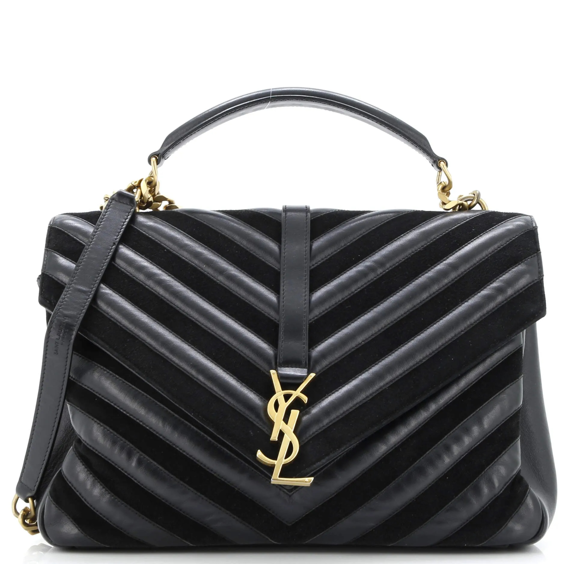 Classic Monogram College Bag Matelasse Chevron Leather and Suede Large