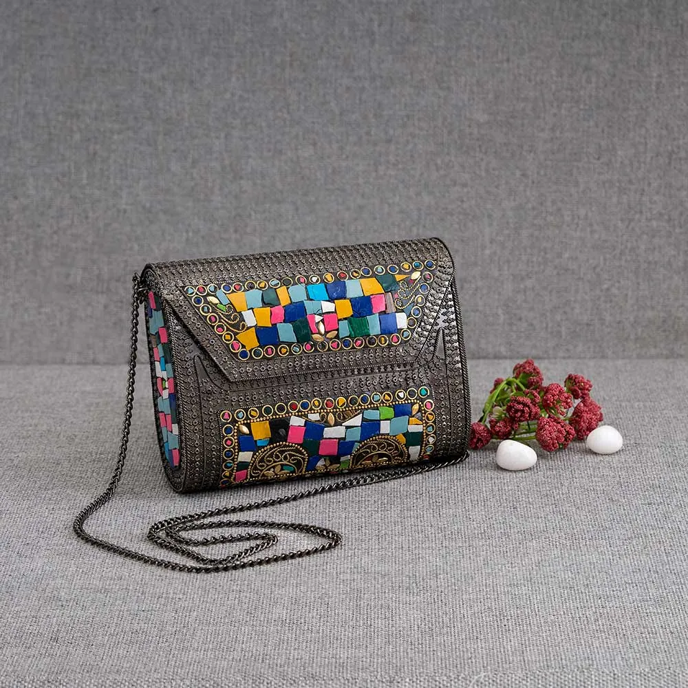 Classic Oxidized Gem Square Clutch