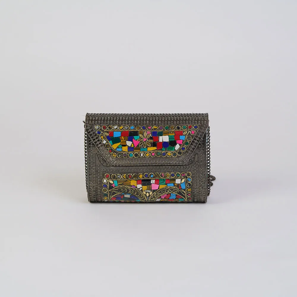 Classic Oxidized Gem Square Clutch