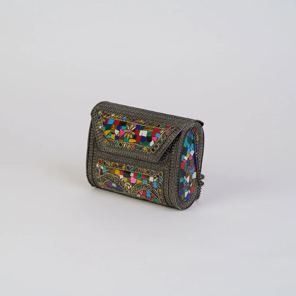 Classic Oxidized Gem Square Clutch