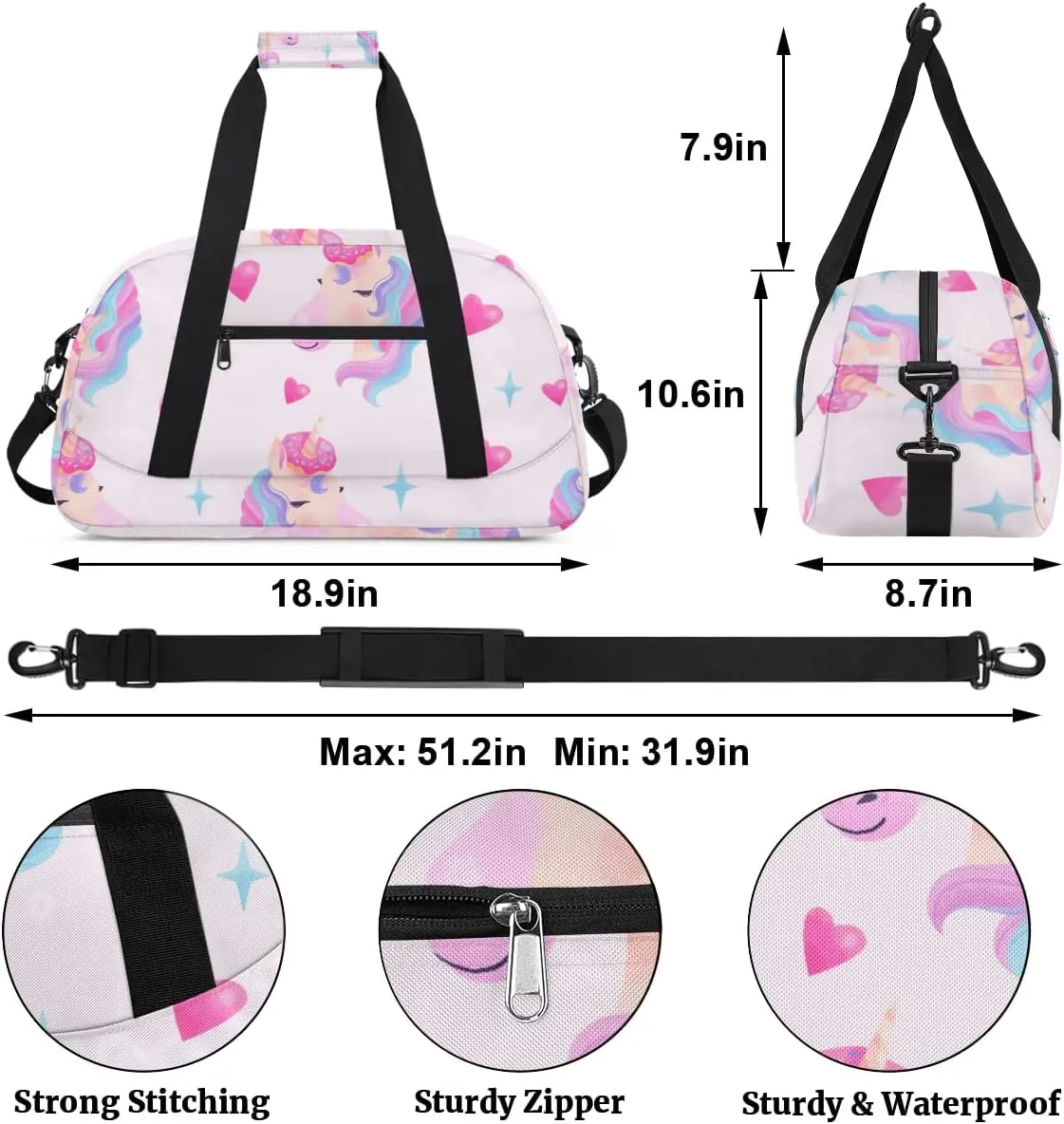 Classic Romance Style Gym Bag Sports Duffle Bag Weekend Sleepover Duffel Bags Small Travel Tote for Overnight Workout Gymnastics Dance Ballet