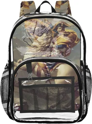 Clear Backpack Women Cute Napoleon Horse Neoclassical Painting Girls Backpack Kids Boys School Clear Shoulder Bag