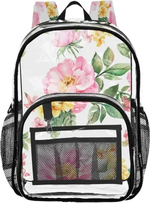 Clear Bag for Women Travel Kids Girls Backpack Boys Approved See through Bag Watercolor Floral