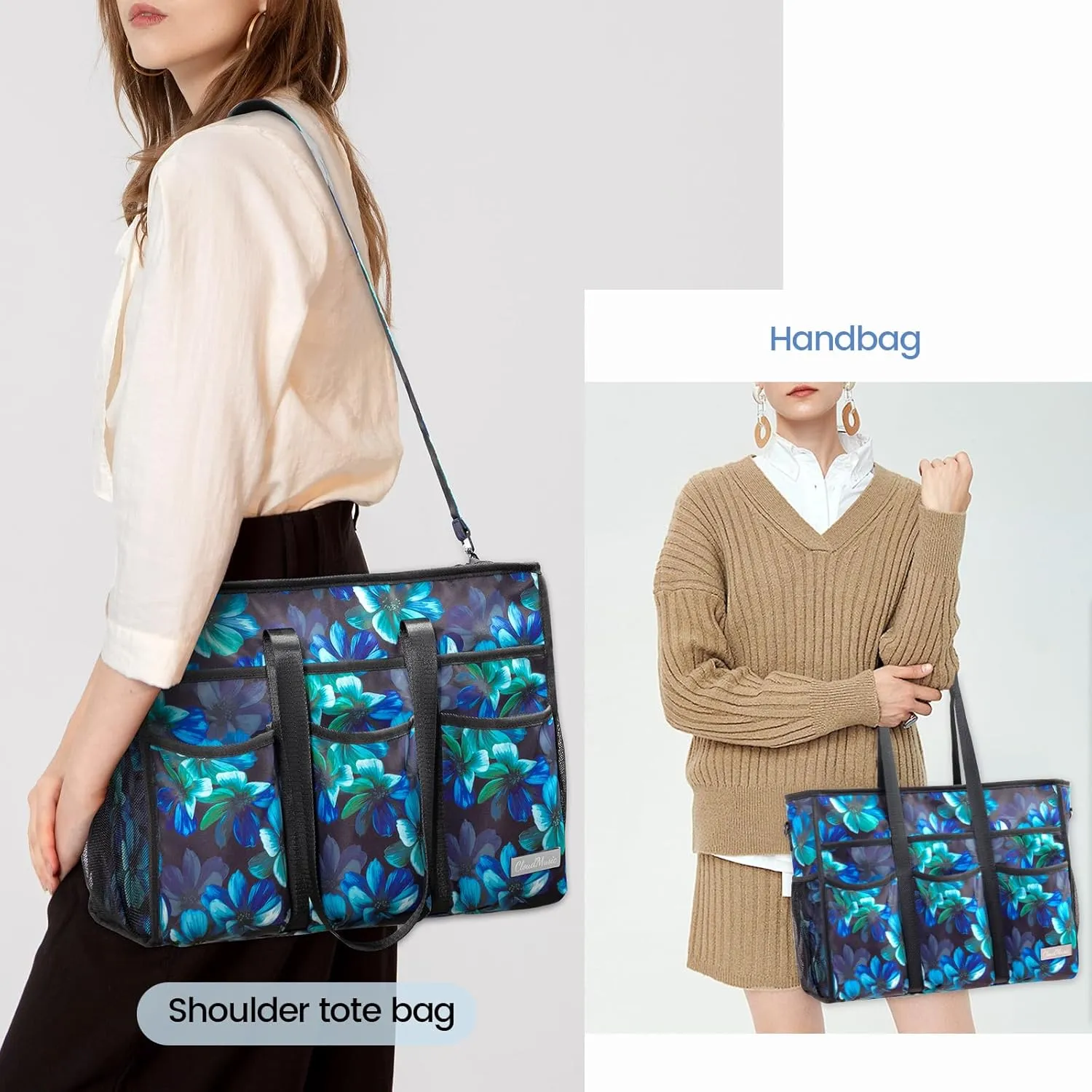 CLOUDMUSIC Large Tote Bag For Women Travel Nurse Teacher Work Waterpoof With Zipper Utility Everything Bags