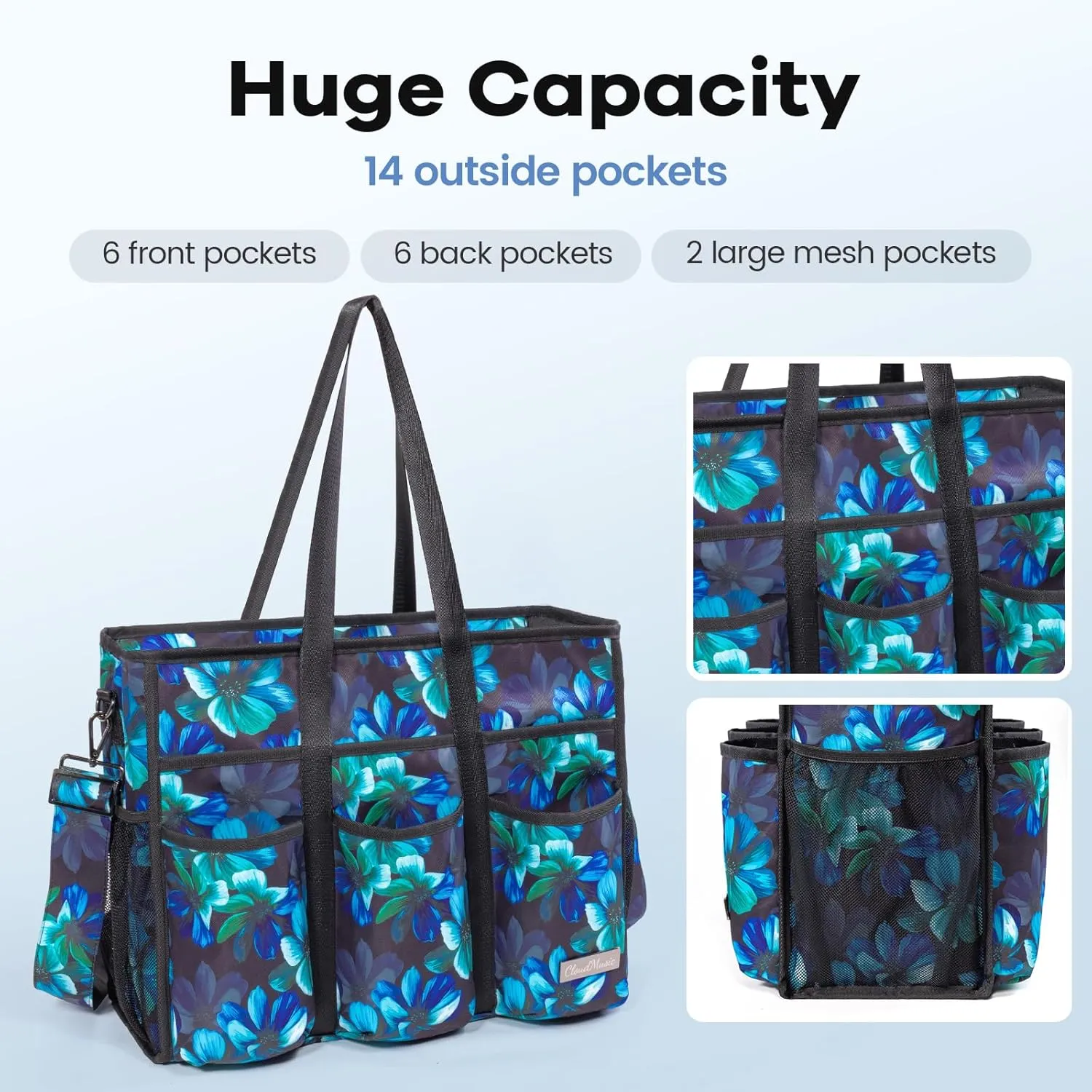 CLOUDMUSIC Large Tote Bag For Women Travel Nurse Teacher Work Waterpoof With Zipper Utility Everything Bags