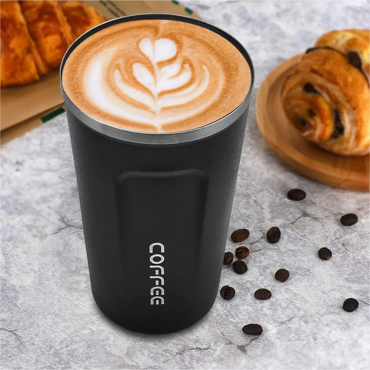 Coffee Mug 17oz - Insulated Coffee Travel Mug Spill Proof with Leakproof Lid Vacuum Stainless Steel Thermos Coffee Tumblers to GO, Reusable Coffee Cup for Men and Women for Hot & Cold Drinks (Black)