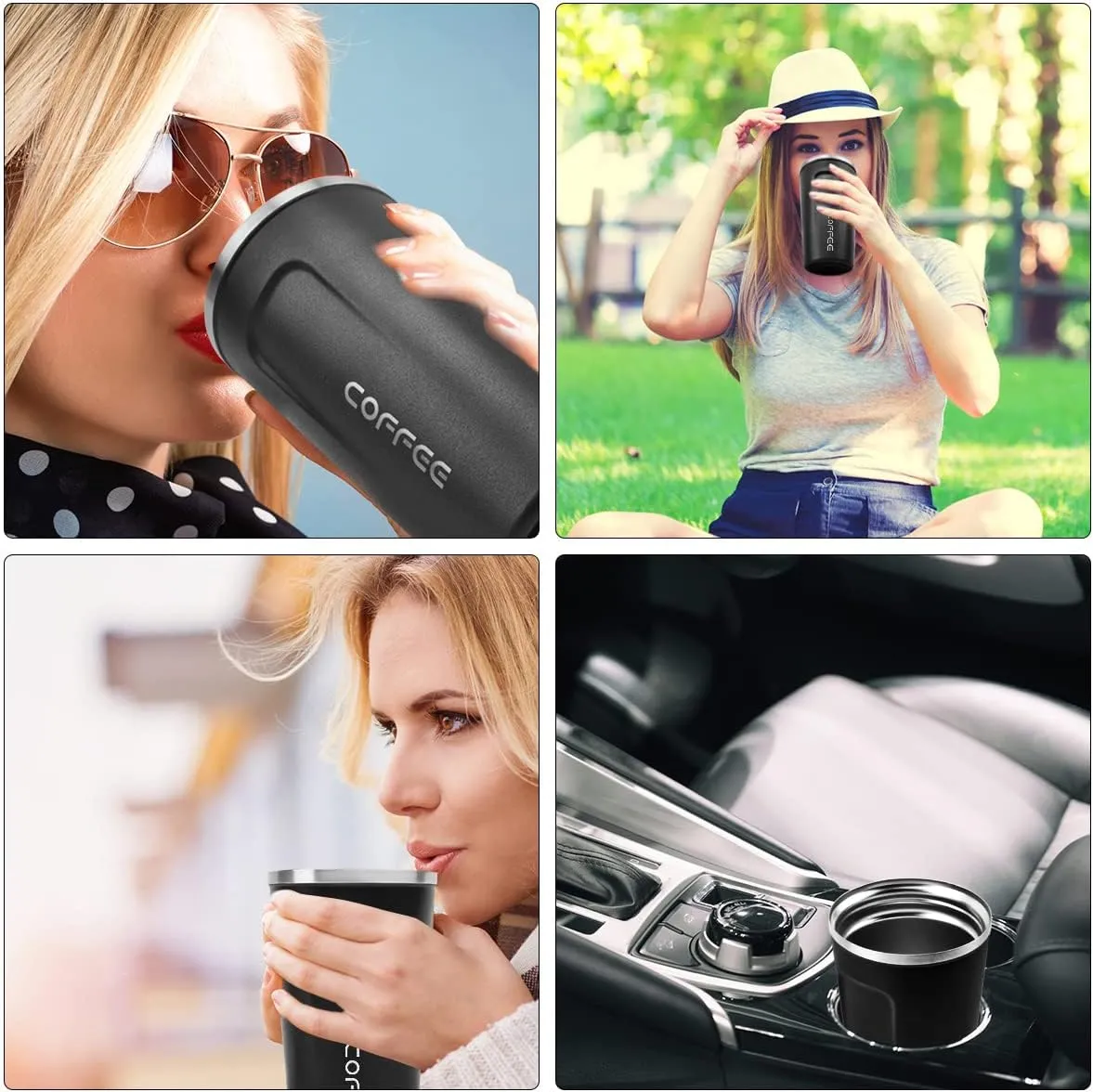 Coffee Mug 17oz - Insulated Coffee Travel Mug Spill Proof with Leakproof Lid Vacuum Stainless Steel Thermos Coffee Tumblers to GO, Reusable Coffee Cup for Men and Women for Hot & Cold Drinks (Black)