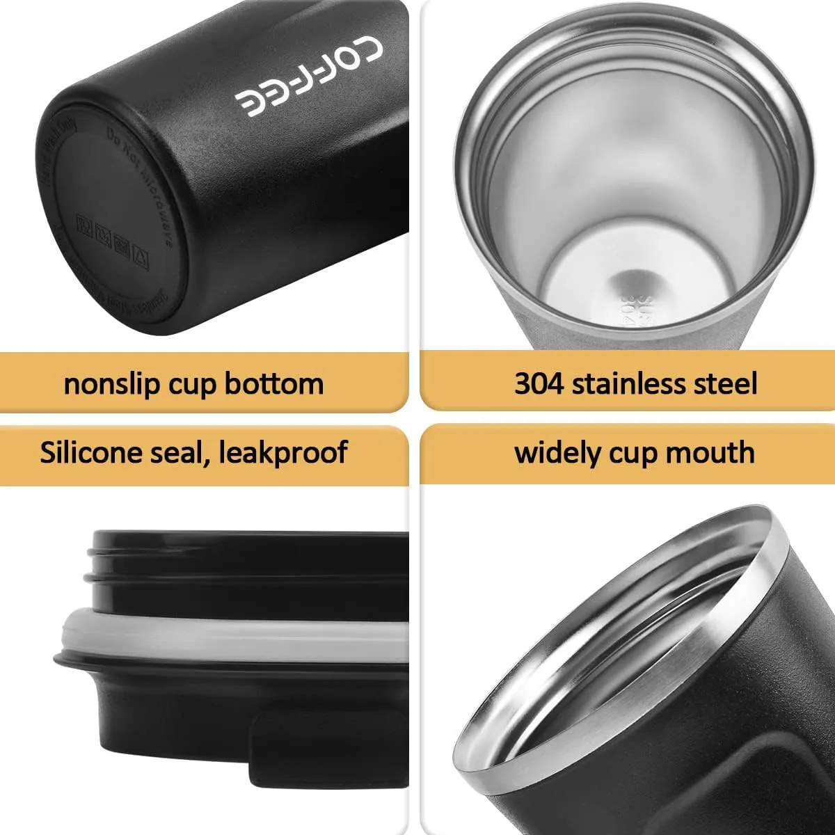 Coffee Mug 17oz - Insulated Coffee Travel Mug Spill Proof with Leakproof Lid Vacuum Stainless Steel Thermos Coffee Tumblers to GO, Reusable Coffee Cup for Men and Women for Hot & Cold Drinks (Black)