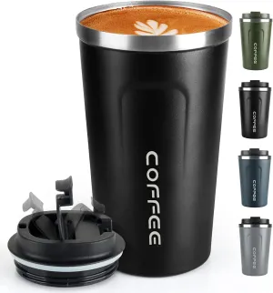 Coffee Mug 17oz - Insulated Coffee Travel Mug Spill Proof with Leakproof Lid Vacuum Stainless Steel Thermos Coffee Tumblers to GO, Reusable Coffee Cup for Men and Women for Hot & Cold Drinks (Black)