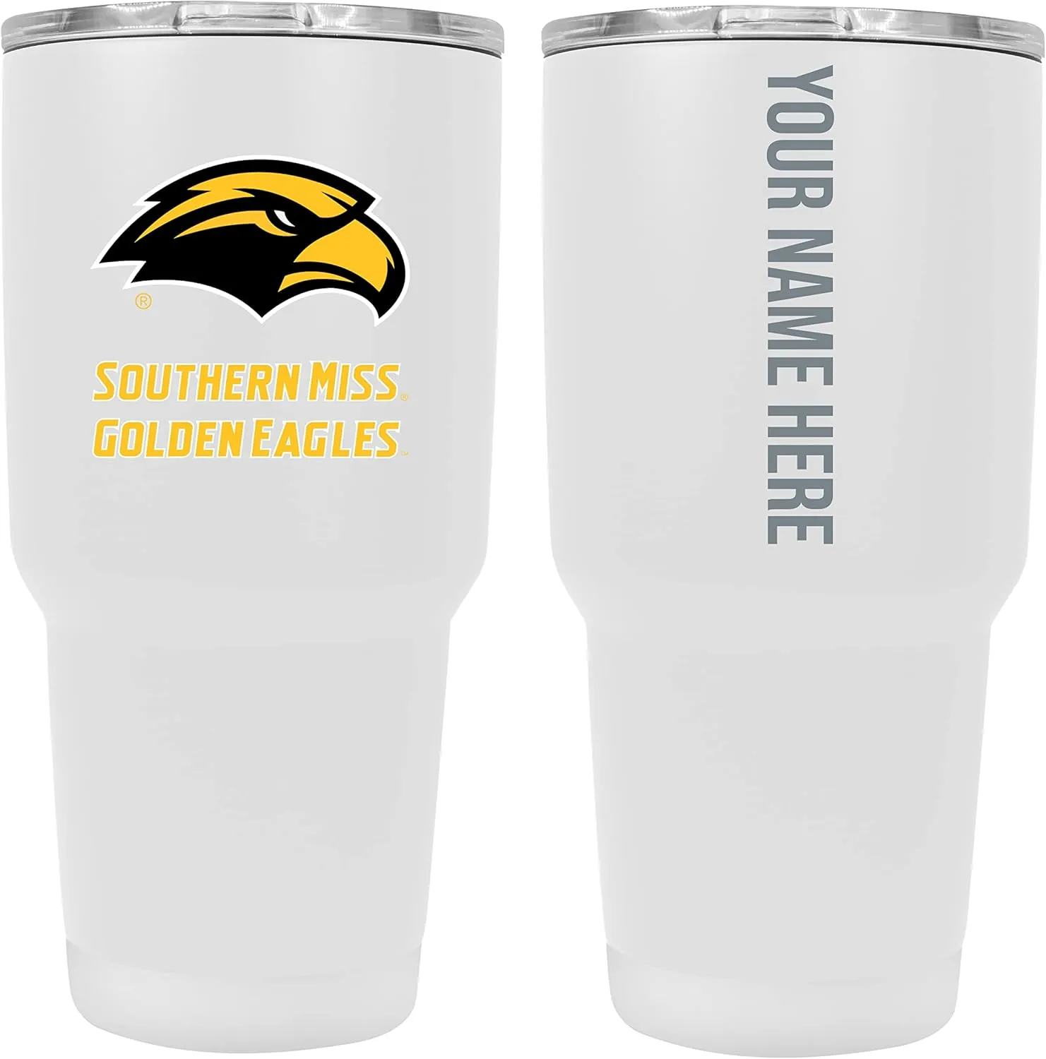 Collegiate Custom Personalized Southern Mississippi Golden Eagles, 24 oz Insulated Stainless Steel Tumbler with Engraved Name (White) Officially Licensed Collegiate Product
