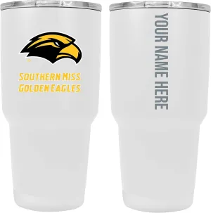 Collegiate Custom Personalized Southern Mississippi Golden Eagles, 24 oz Insulated Stainless Steel Tumbler with Engraved Name (White) Officially Licensed Collegiate Product