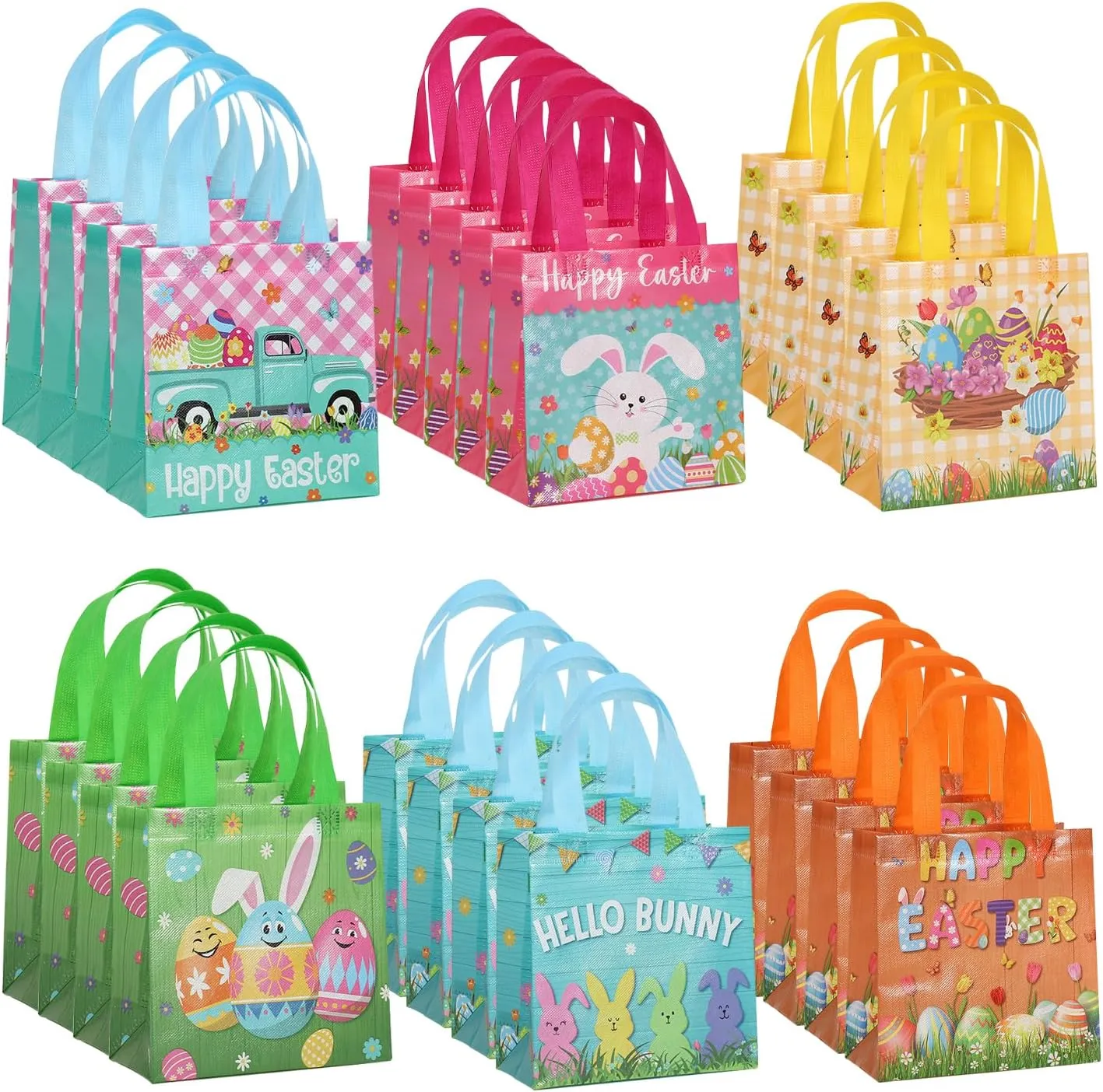 Colodeol 24 Pcs Reusable Easter Tote Bags,Non-Woven Treat Goodie Bag for Kids Egg Hunt Party Supplies