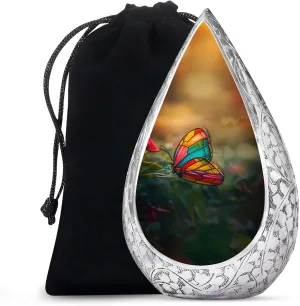 Colorful Butterfly Urns for Human Ashes Adult Female and Male - Memorial Urns for Human Ashes - Funeral Cremation Urn for Mom and Dad with Velvet Bag, 10 Inch