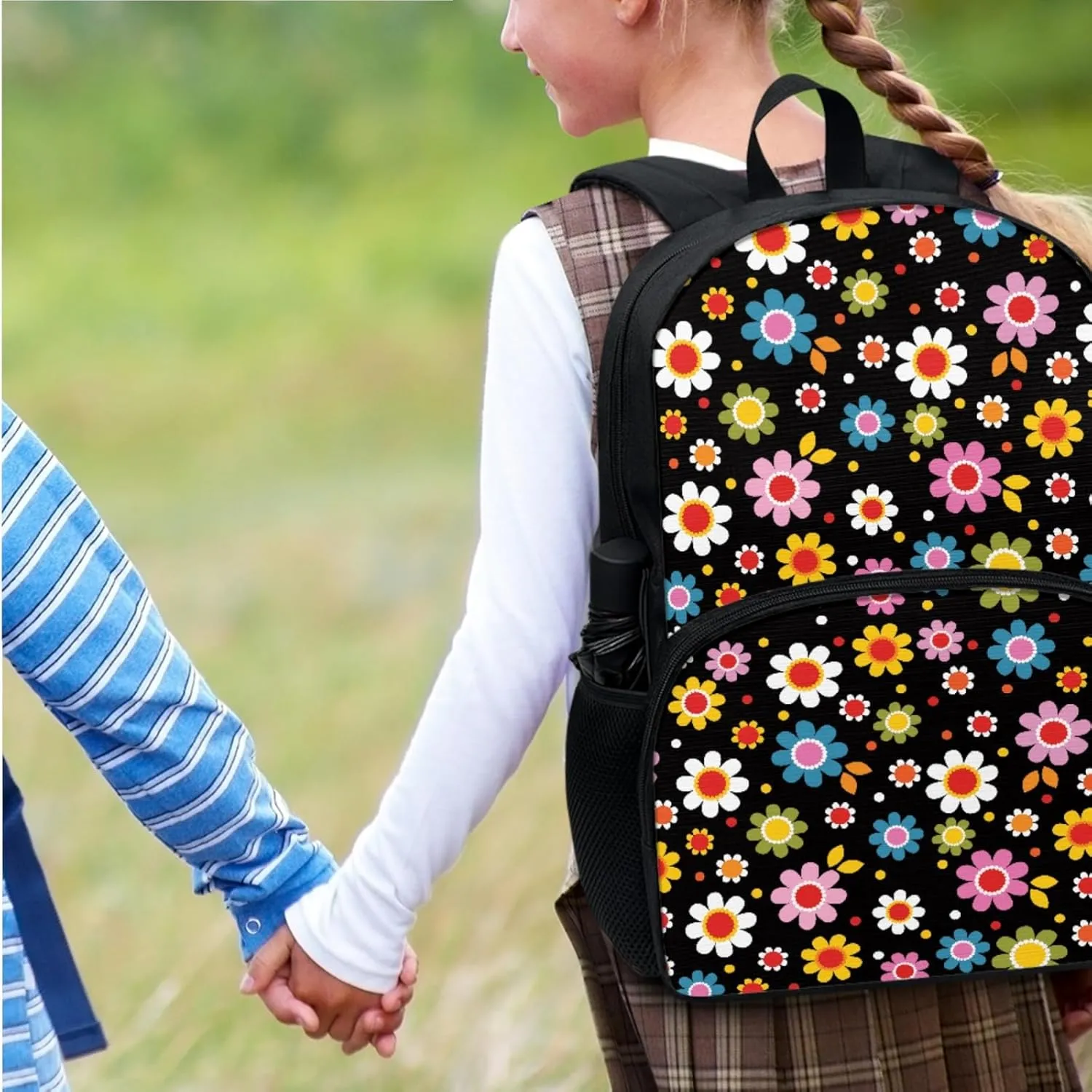 Colorful Flower Backpacks for Girls Boys Kids School Book Bag Casual Large Capacity Travel Daypack Elementary Middle School Backpack Set 3 Piece School Supplies