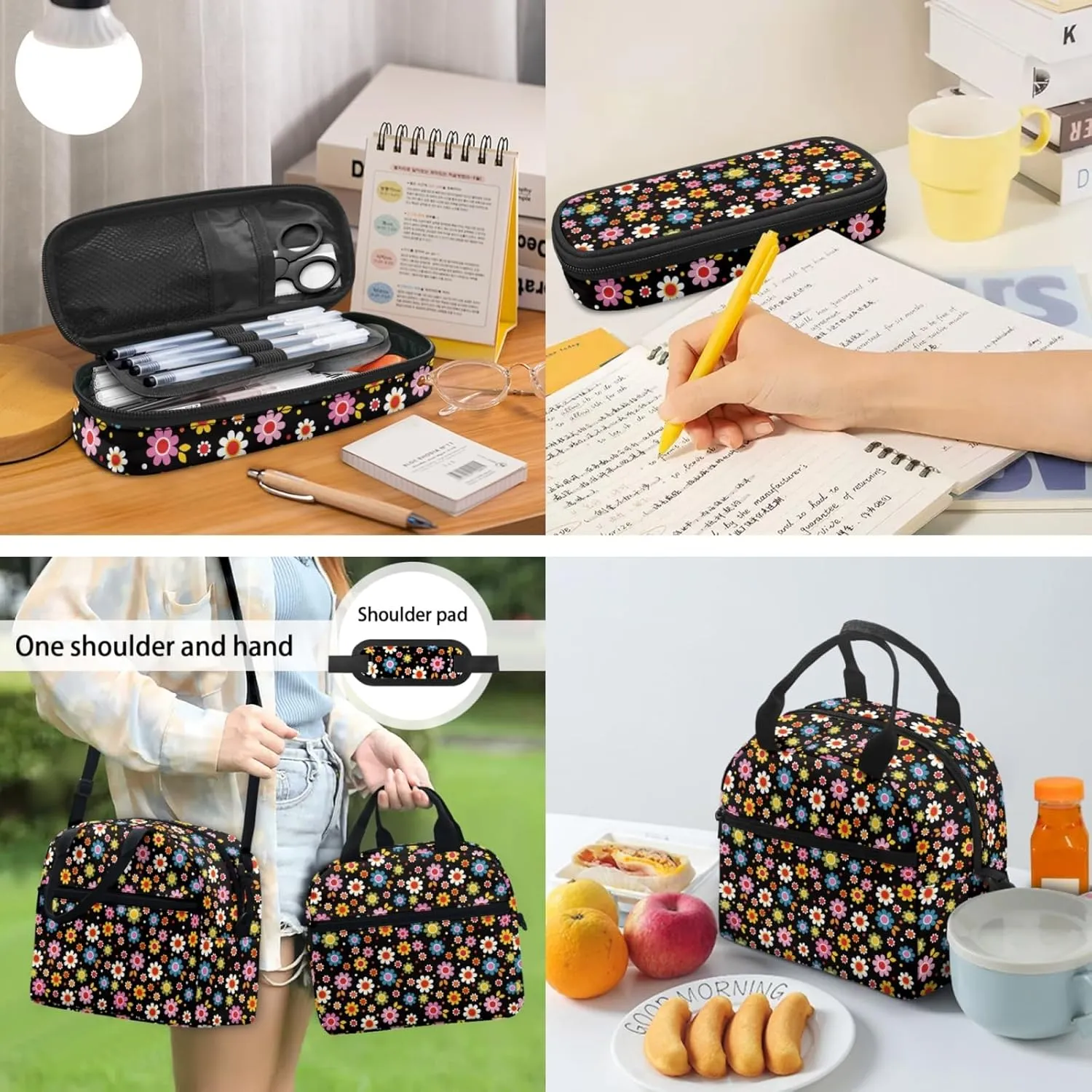 Colorful Flower Backpacks for Girls Boys Kids School Book Bag Casual Large Capacity Travel Daypack Elementary Middle School Backpack Set 3 Piece School Supplies