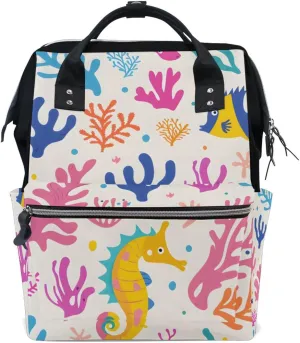 Colorful Seamless Pattern with Funny Seahorses Corals and Algae Laptop Backpack Anti Theft Purse Backpack for Women Men,15.6 inch Doctor Bag College Backpacks Travel Casual Daypack