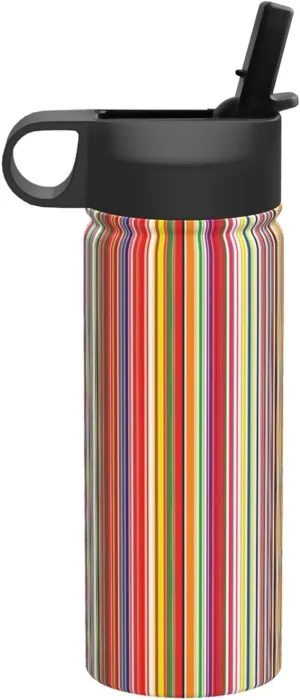 Colorful Stripes. Print Flask Stainless Steel Water Bottle with Straw 18OZ FOR Outdoor Gym Commute