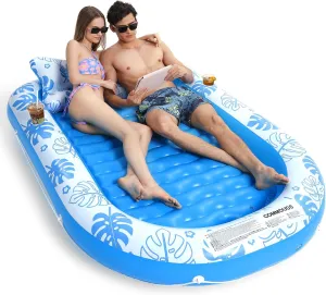 COMMOUDS Inflatable Tanning Pool Lounger Float with Cervical Pillow - Pool Floats Adult for Sunbathing, Backyard, Pool Party - Inflate Ball Pit for Babies - Kids Swimming Pool Bed