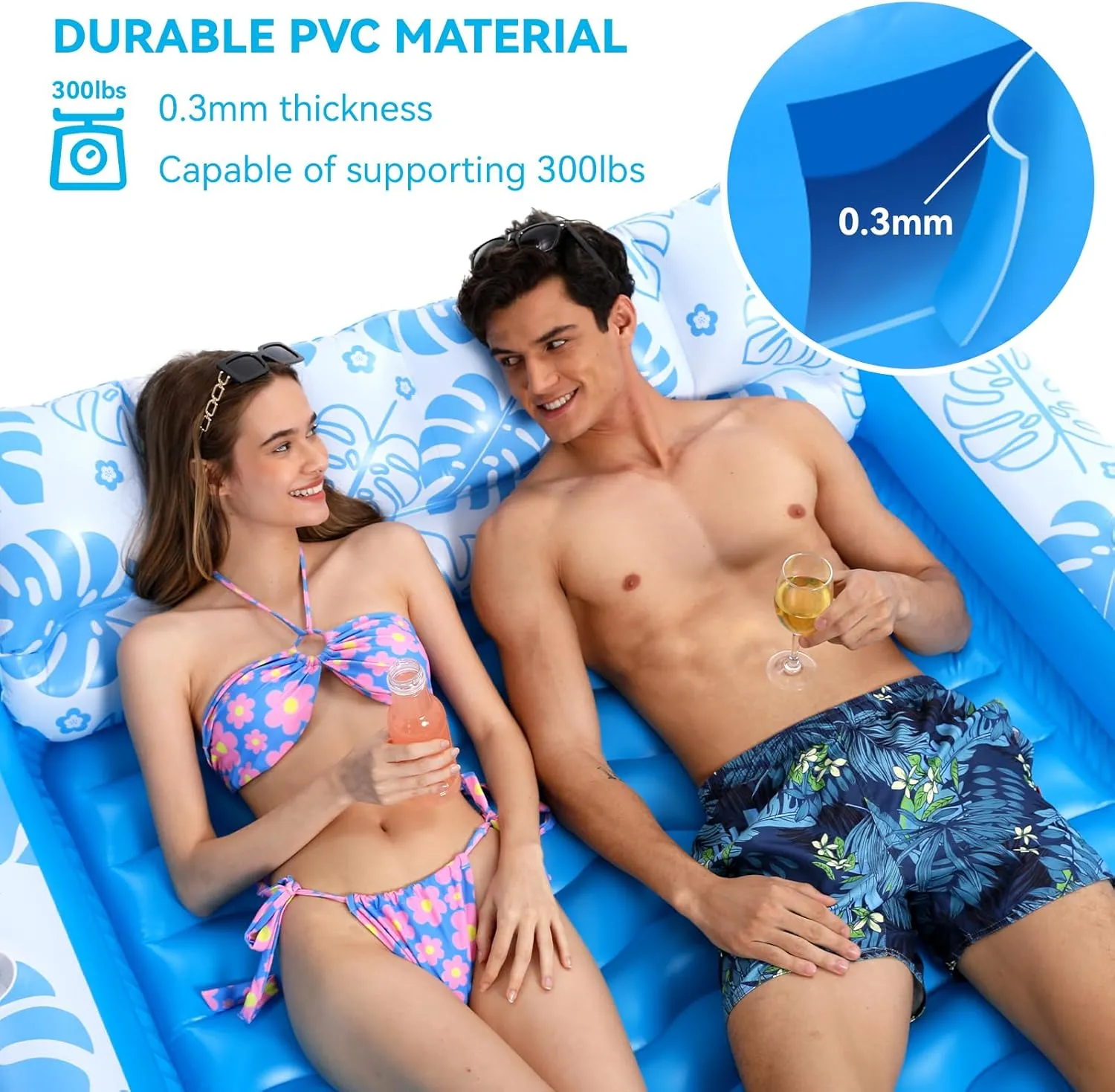 COMMOUDS Inflatable Tanning Pool Lounger Float with Cervical Pillow - Pool Floats Adult for Sunbathing, Backyard, Pool Party - Inflate Ball Pit for Babies - Kids Swimming Pool Bed