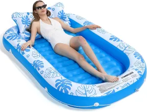 COMMOUDS Inflatable Tanning Pool Lounger Float with Cervical Pillow - Pool Floats Adult for Sunbathing, Backyard, Pool Party - Inflate Ball Pit for Babies - Kids Swimming Pool Bed