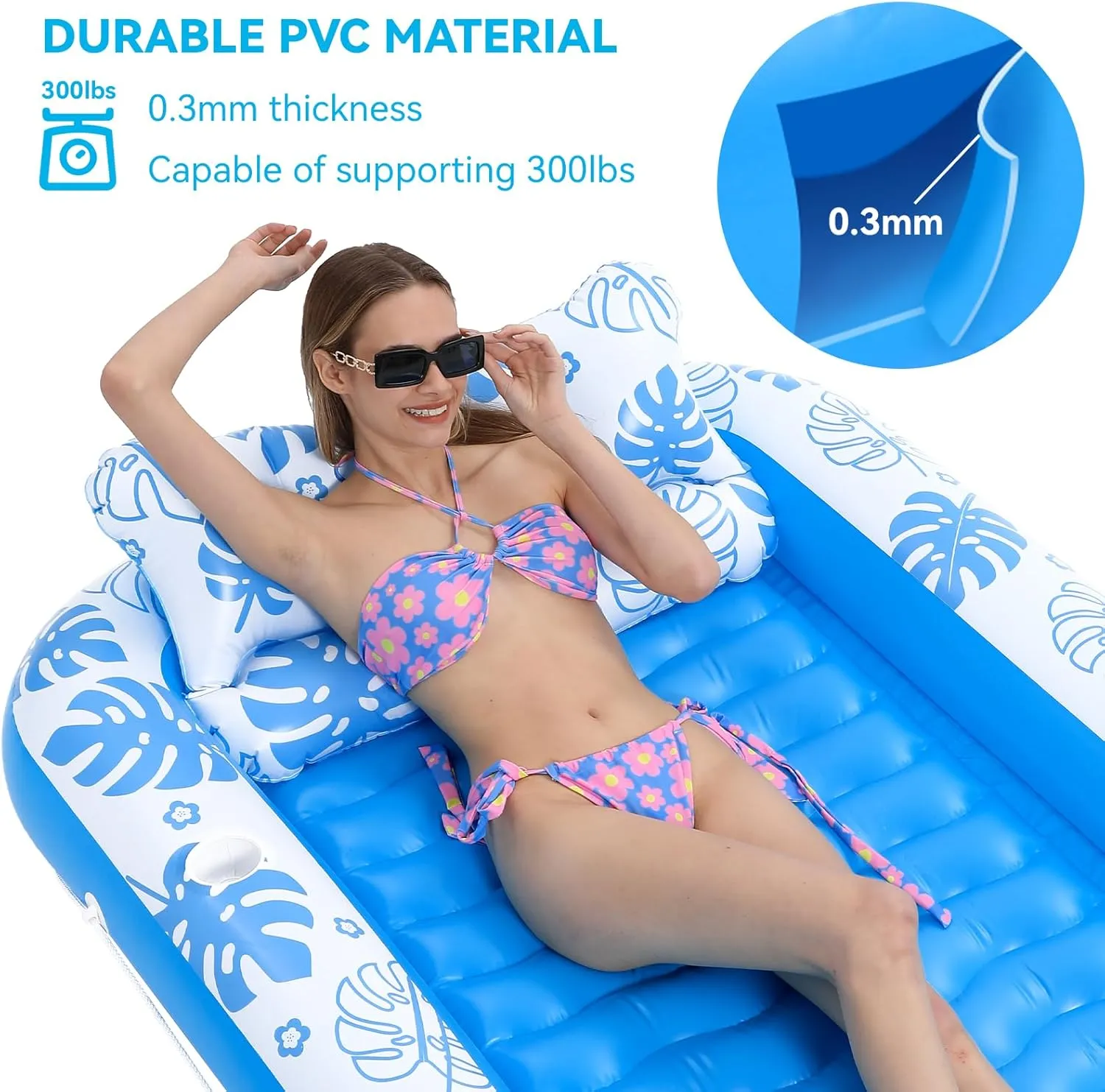 COMMOUDS Inflatable Tanning Pool Lounger Float with Cervical Pillow - Pool Floats Adult for Sunbathing, Backyard, Pool Party - Inflate Ball Pit for Babies - Kids Swimming Pool Bed