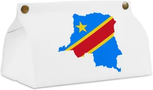 Congo Flag Map Tissue Box Cover PU Leather Tissue Box Holder Rectangular Facial Tissue Case Paper Organizer