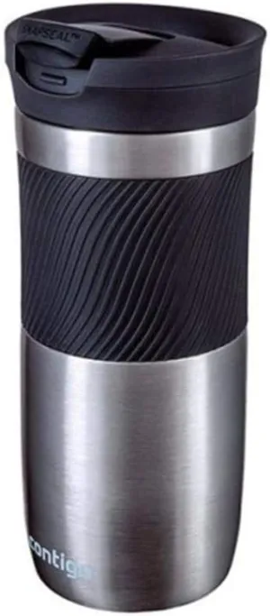 Contigo Byron Snapseal Travel Mug, Stainless Steel Thermal mug, vacuum flask, leakproof tumbler, coffee mug with BPA free Easy-Clean Lid, 470 ml, Stainless Steel